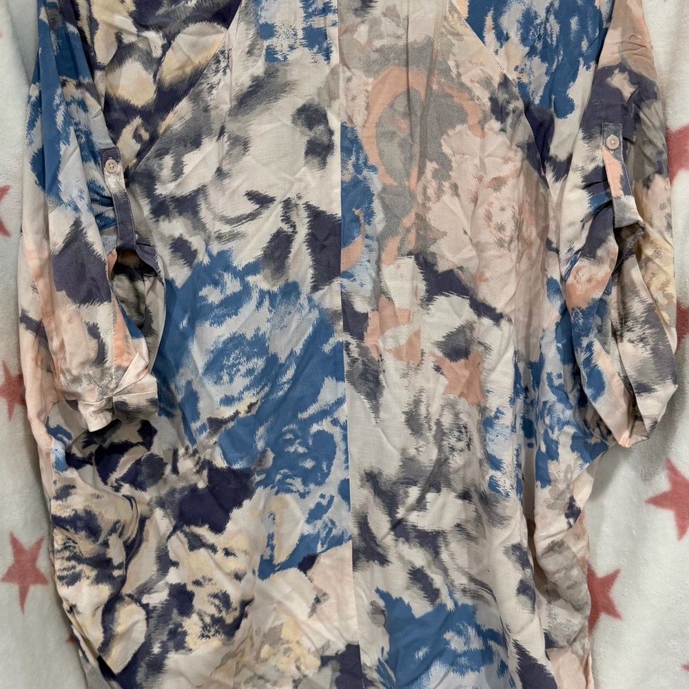 Juicy Couture Blue Pink Tie-Dye V-Neck Tunic with Metallic Trim - Picture 2 of 4